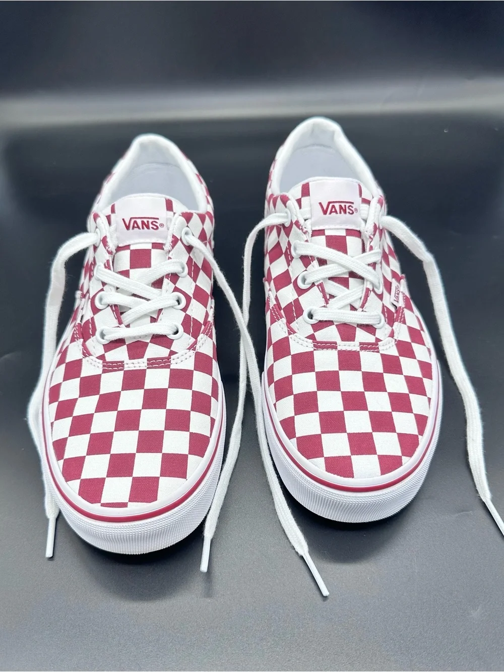 Size 9.5 Vans Doheny Checkerboard Women’s Burgundy Red White Canvas Skate Shoes